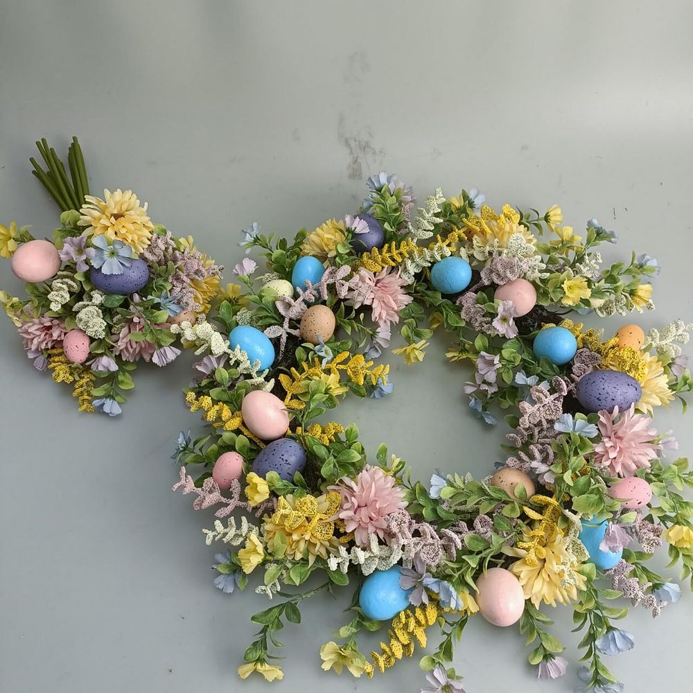 18in Easter Egg Floral Wreath with Spring Flowers & Greenery,Artificial ...