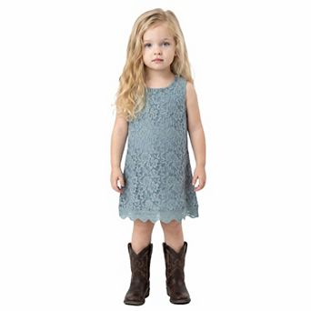 2Bunnies Girls' 2yr-3yr Boho Rustic Vintage Lace Scalloped Hem Sleeveless Shift Dress
