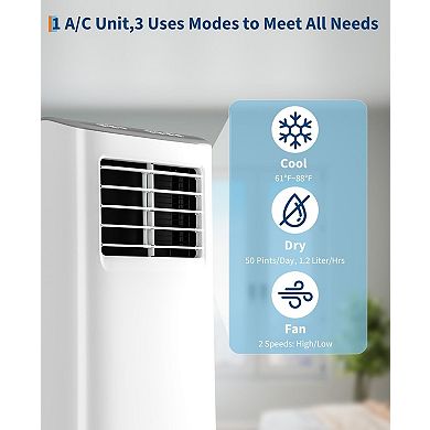 8000 BTU Portable Air Conditioner with Dehumidifier & Remote, Cools up to 350 Sq Ft