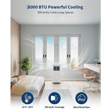 8000 BTU Portable Air Conditioner with Dehumidifier & Remote, Cools up to 350 Sq Ft