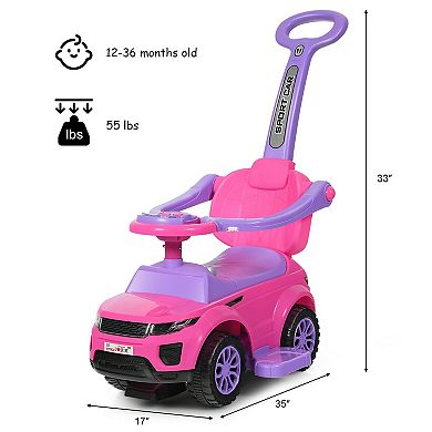 3 in 1 Ride On Push Car Toddler Stroller Sliding Car with Music Pink