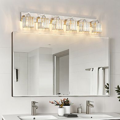 ZLAIQB 44.09" 6-Light Modern Crystal Bathroom Wall Lamp