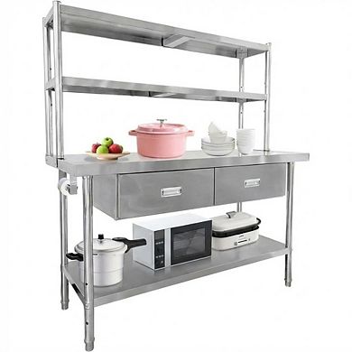 Table with Shelves, Prep Table for Commercial Kitchen, Heavy-Duty Work Tables Workbench for Home