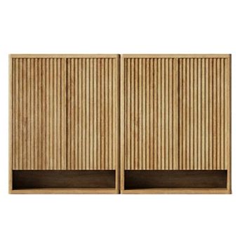 2 Pack Fluted Door Shoe Cabinet Wooden Storage Organizer with Adjustable Shelves