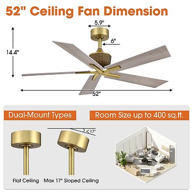 52" Modern Gray 5-Blade Reversible Indoor Outdoor Ceiling Fan with Remote, No Light