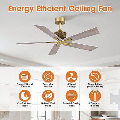 52" Modern Gray 5-Blade Reversible Indoor Outdoor Ceiling Fan with Remote, No Light