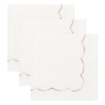 3 Pack Cotton Cleaning Rainbow Stitched Edge Dish Cloths, Absorbent Lint-Free Towels 12"x12"