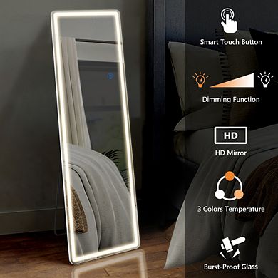3 Color LED Full Length Mirror 64"x21" Lighted Floor Standing Mirror with Stand