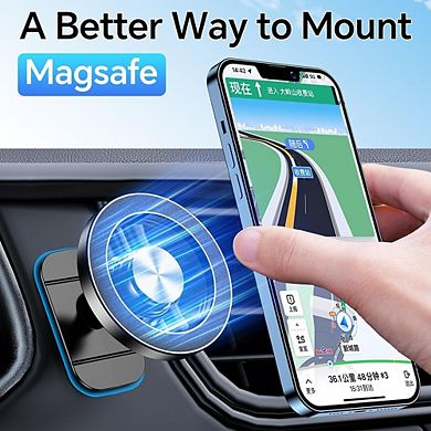 Magnetic Car Phone Mount with Strong Magnets Dash Mounted Holder Compatible with MagSafe Phones