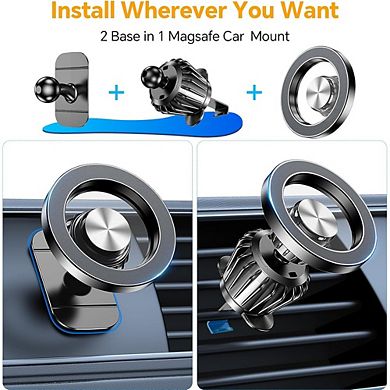 Magnetic Car Phone Mount with Strong Magnets Dash Mounted Holder Compatible with MagSafe Phones