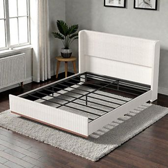 Lufeiya King Size Floating Upholstered Platform Bed with RGB Headboard Lighting, Underbed Storage