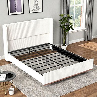 Lufeiya King Size Floating Upholstered Platform Bed with RGB Headboard Lighting, Underbed Storage