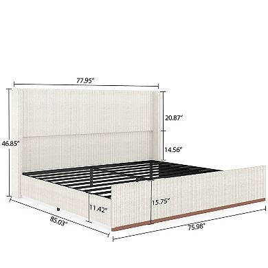 Lufeiya King Size Floating Upholstered Platform Bed with RGB Headboard Lighting, Underbed Storage