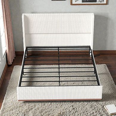 Lufeiya King Size Floating Upholstered Platform Bed with RGB Headboard Lighting, Underbed Storage