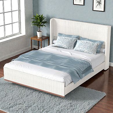 Lufeiya King Size Floating Upholstered Platform Bed with RGB Headboard Lighting, Underbed Storage