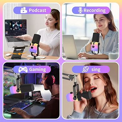XLR/USB RGB Podcast Mic, One-Touch Mute, 3.5mm Monitor for PC/Phone/PS4/PS5