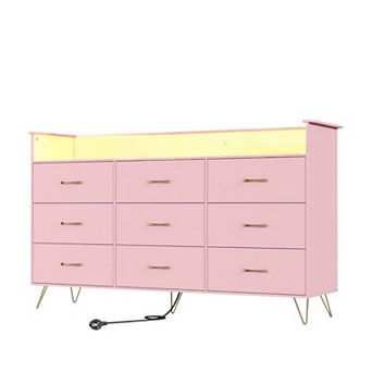 9-Drawer Dresser with RGB Lights & Charging Station, App Controlled Music Sync LED Dresser