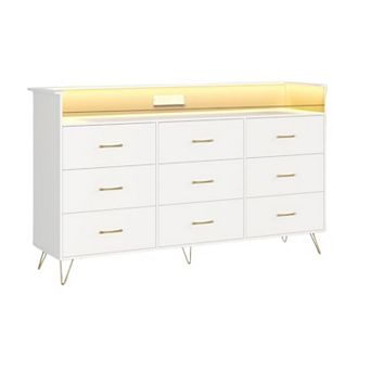 9-Drawer Dresser with RGB Lights & Charging Station, App Controlled Music Sync LED Dresser