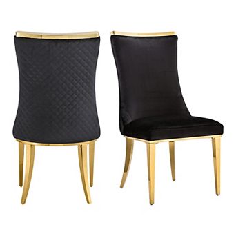 Black Velvet Dining Chairs with Gold Legs Set of 2