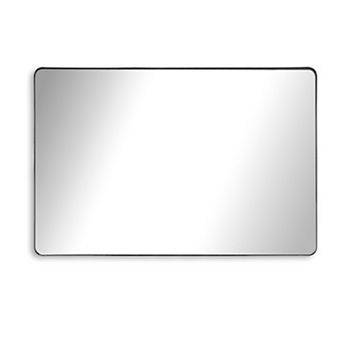 SUMERAIN 48"x32" Rounded Corner Mirror, Matte Black Metal Frame, 4mm Shatterproof Tempered Glass