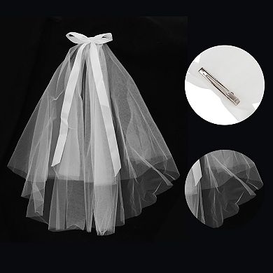 Long Butterfly Streamer Hair Clip Wedding Veil White 1 Pc