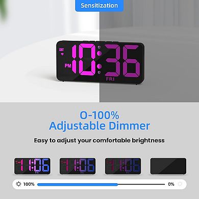 9" Digital Wall Clock with Night Light, Digital Clock with 8 RGB Colors, Dual Alarm