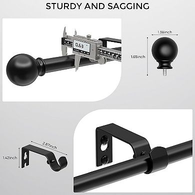 Curtain Rod for Windows 18-45 Inch, Black 5/8 Inch Small Window Treatment Rods, Matte Black