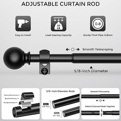 Curtain Rod for Windows 18-45 Inch, Black 5/8 Inch Small Window Treatment Rods, Matte Black