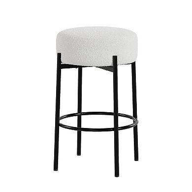 Round Bar Stools Set of 2,24" Modern Backless Bar Stools,Sherpa Upholstered with Foot Rest