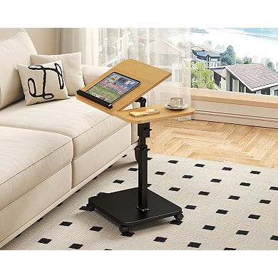 C Table End Table Adjustable Height,180°Swivel TV Tray Table for Small Space,Side Table with Wheels