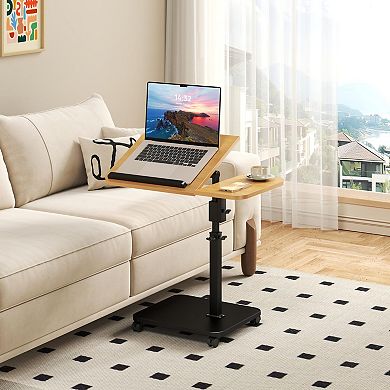 C Table End Table Adjustable Height,180°Swivel TV Tray Table for Small Space,Side Table with Wheels