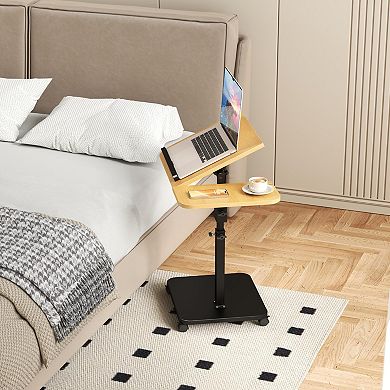 C Table End Table Adjustable Height,180°Swivel TV Tray Table for Small Space,Side Table with Wheels