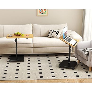 C Table End Table Adjustable Height,180°Swivel TV Tray Table for Small Space,Side Table with Wheels