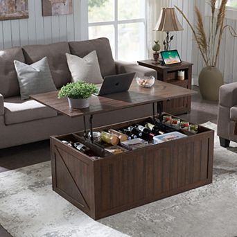 Farmhouse 48" Lift Top Coffee Table with Sliding Groove Barn Door, Coffee Table for Living Room