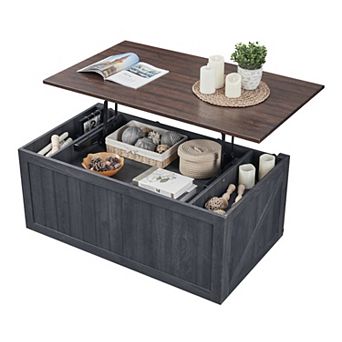 Farmhouse 48" Lift Top Coffee Table with Sliding Groove Barn Door, Coffee Table for Living Room