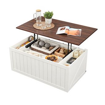 Farmhouse 48" Lift Top Coffee Table with Sliding Groove Barn Door, Coffee Table for Living Room