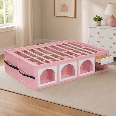 Lufeiya Full Size Platform Bed with Bookshelf Storage,Side Display Cabinet,LED Light and Drawer