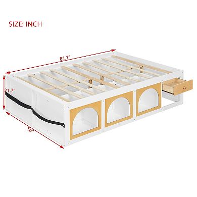 Lufeiya Full Size Platform Bed with Bookshelf Storage,Side Display Cabinet,LED Light and Drawer