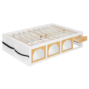 Lufeiya Full Size Platform Bed with Bookshelf Storage,Side Display Cabinet,LED Light and Drawer