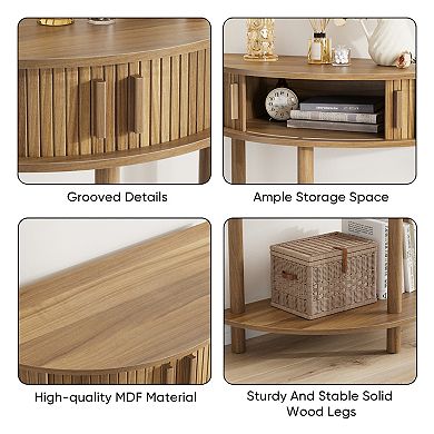 31.5-Inch Walnut Half-Moon Console Table
