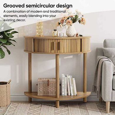 31.5-Inch Walnut Half-Moon Console Table