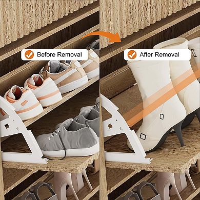 Fluted Shoe Cabinet with 2 Flip Drawers & 1 Drawer Slim Shoe Storage Organizer w/Adjustable Shelves