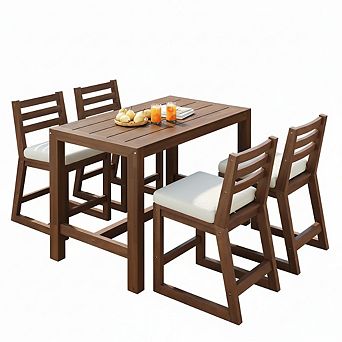 5 pc Patio Table and Chairs Set Removable Cushions for Garden