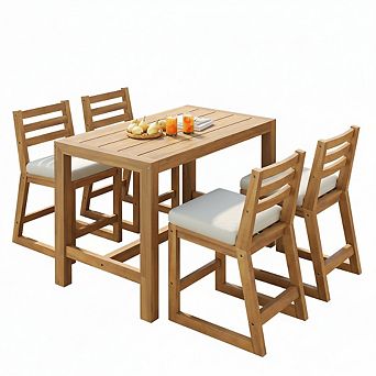5 pc Patio Table and Chairs Set Removable Cushions for Garden