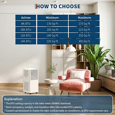 14000 BTU Portable Air Conditioners, Cooling AC Unit with Remote Control, Dehumidifier, 24 Timer