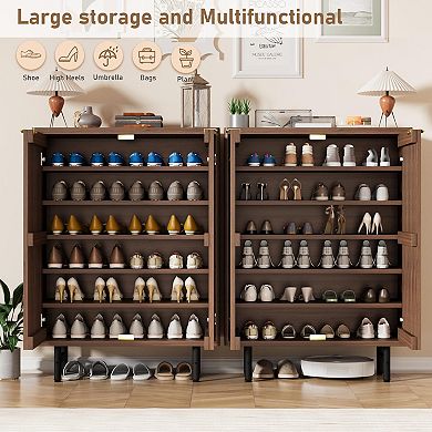 6-Tier Shoe Cabinet with Louver Doors Wooden Storage Organizer for 24 Pairs