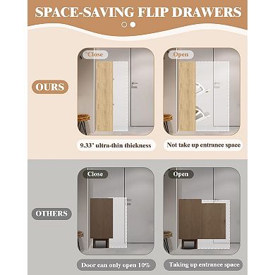 Slim Shoe Cabinet with 4 Flip Doors Hidden Wooden Shoe Storage Organizer with Open Shelf
