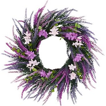 20 Inch Artificial Purple Lavender Wreath, Wildflower Floral Wreath for Front Door, Porch, Wall