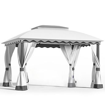 10' x 13' Metal Steel Frame Heavy Duty Gazebos with Mosquito Netting and Double Roof