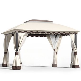 10' x 13' Metal Steel Frame Heavy Duty Gazebos with Mosquito Netting and Double Roof